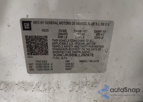2020 Chevrolet Trax Fwd Ls from USA, damaged, VIN 3GNCJKSB9LL292878